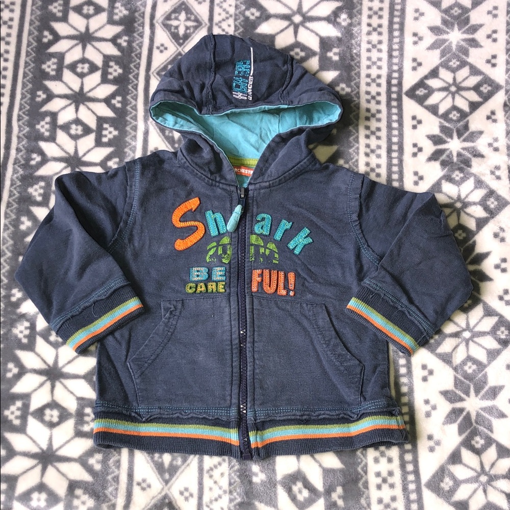Navy Hooded Zip Sweatshirt with Teal Lining & Multicolor Accents